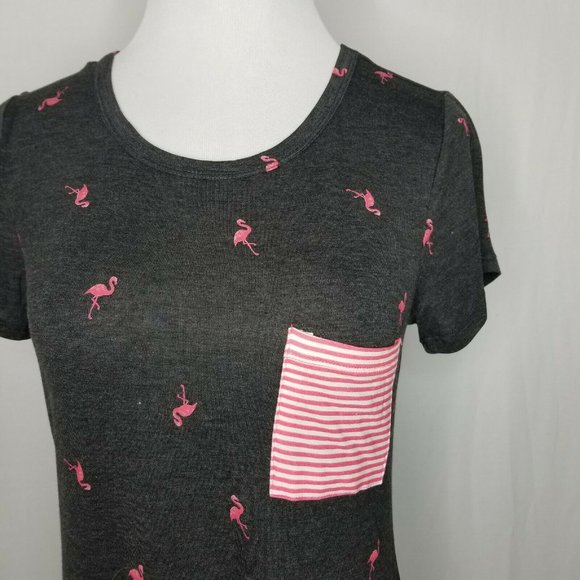 Self Esteem Charcoal Gray Tee Flamingo Pocket Top - Picture 2 of 8
